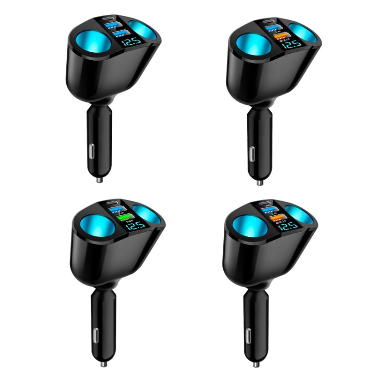 Caricatore per auto con espansione per accendisigari con display digitale in tempo reale doppio USB Type-C, 3.1A Double A+C, QC3.0+2.4A Dual A+C, 66W Dual A+C, PD+QC3.0+2.4A Dual A+C