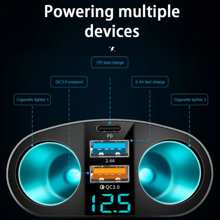 Caricatore per auto con espansione per accendisigari con display digitale in tempo reale doppio USB Type-C, 3.1A Double A+C, QC3.0+2.4A Dual A+C, 66W Dual A+C, PD+QC3.0+2.4A Dual A+C