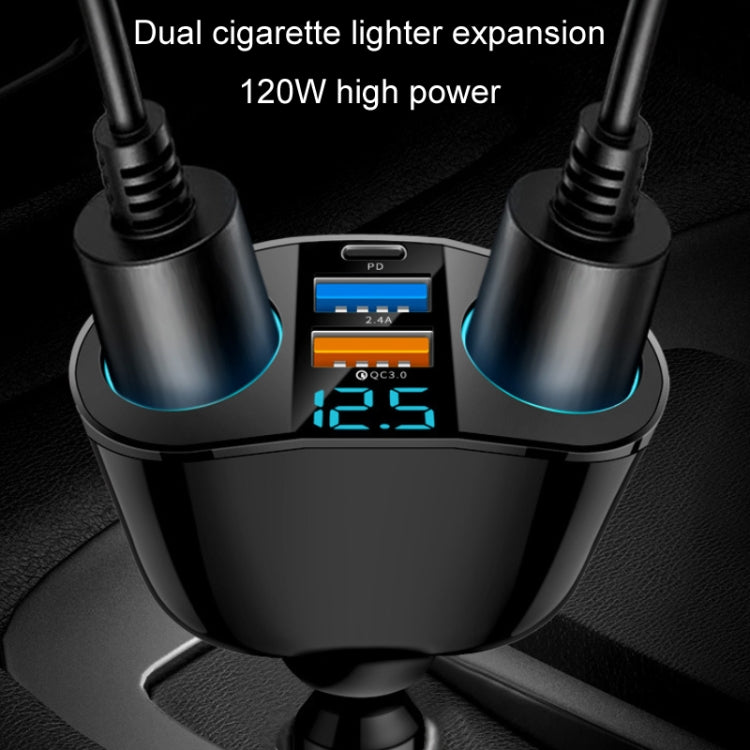 Caricatore per auto con espansione per accendisigari con display digitale in tempo reale doppio USB Type-C, 3.1A Double A+C, QC3.0+2.4A Dual A+C, 66W Dual A+C, PD+QC3.0+2.4A Dual A+C