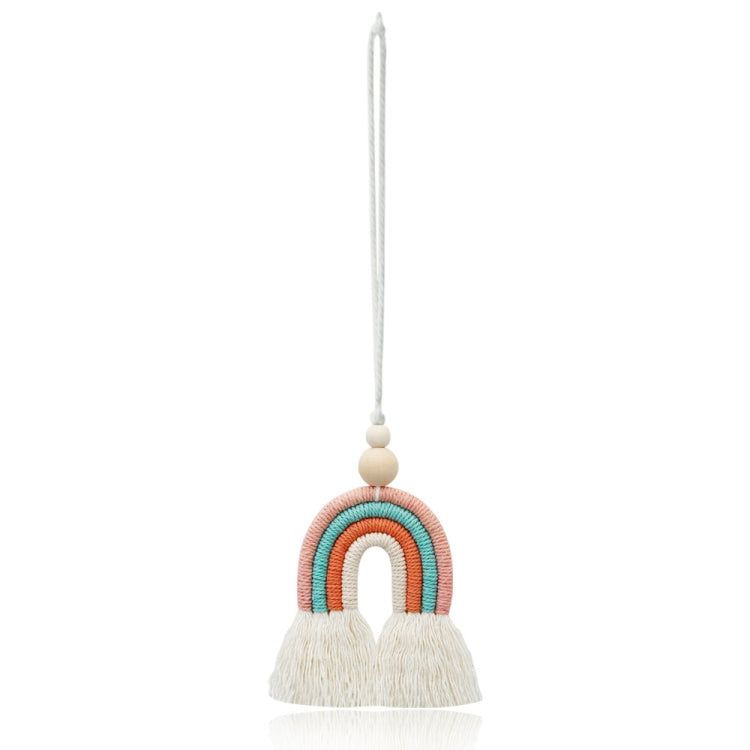 Ciondolo per aromaterapia per auto arcobaleno con perline di legno intrecciate a mano in corda di cotone