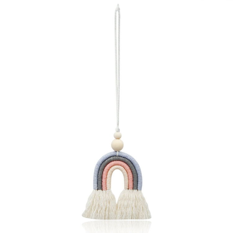 Ciondolo per aromaterapia per auto arcobaleno con perline di legno intrecciate a mano in corda di cotone
