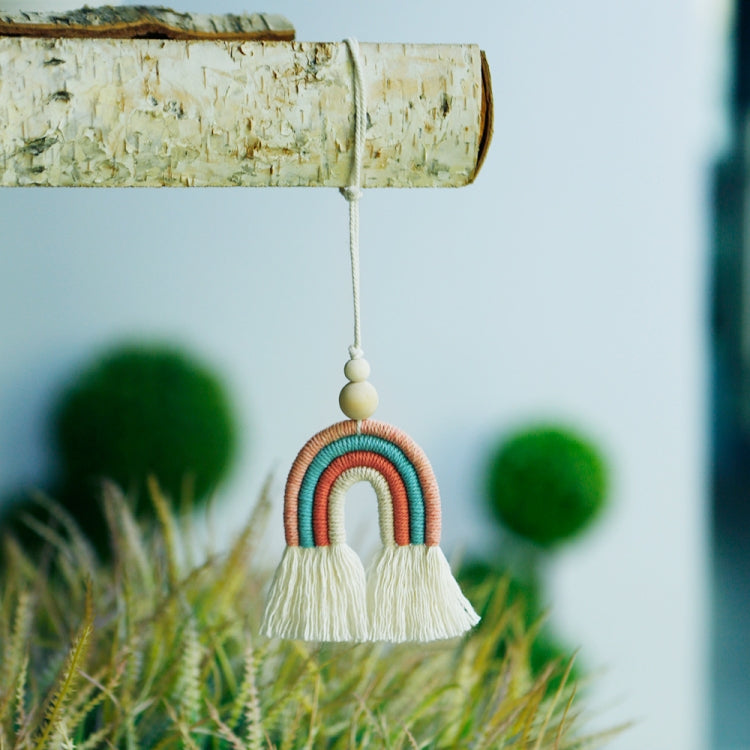 Ciondolo per aromaterapia per auto arcobaleno con perline di legno intrecciate a mano in corda di cotone