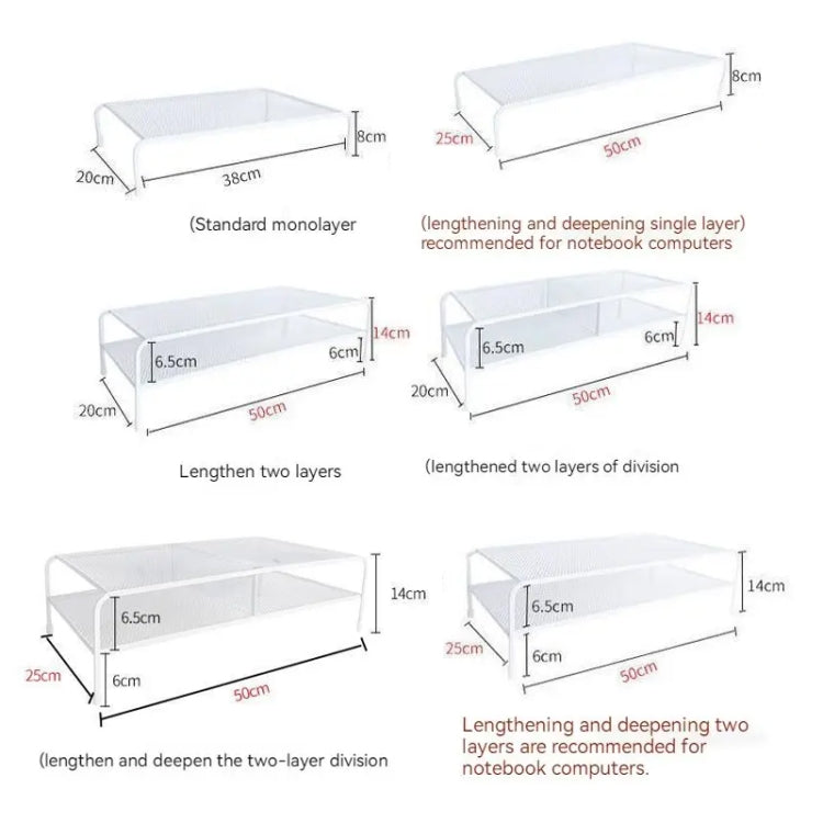 Organizzatore per rack in ferro battuto con staffa elevata per monitor del computer, Standard Single Layer, Deepen Single Layer, Double Layer, Double Layer Split, Deepen Dual Layer, Deepen Dual Layer Split