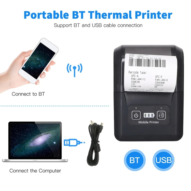 Stampante termica Bluetooth portatile 58 mm con ricarica USB