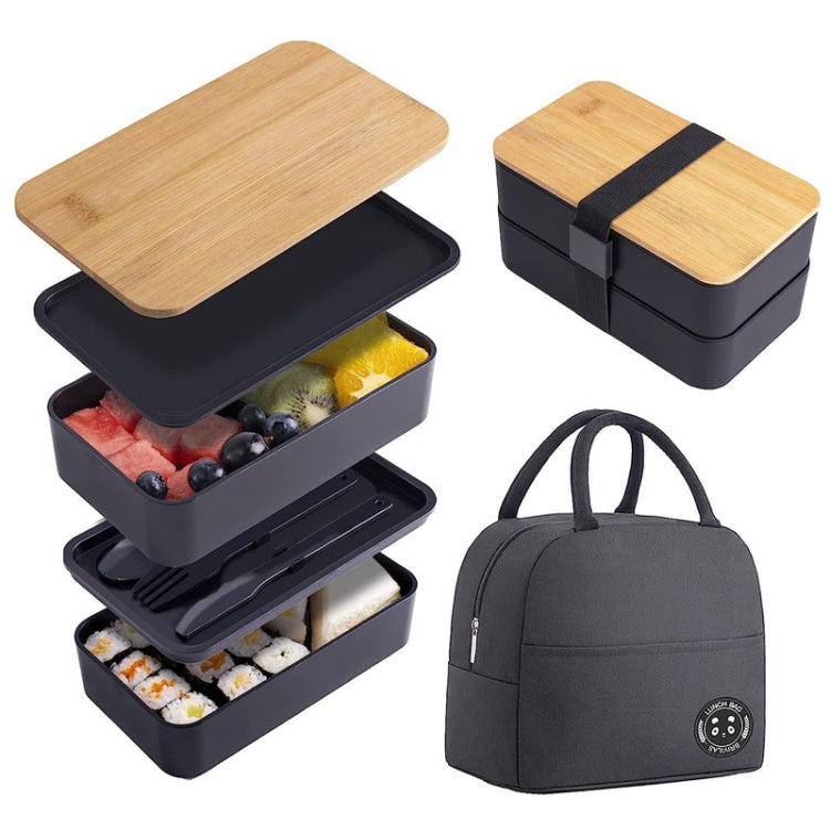Contenitore per alimenti in plastica per microonde con scomparto portatile a doppio strato isolato da 1200 ml, Without  Insulation Bag Black, Without Insulation Bag White, With Insulation Bag Black, With Insulation Bag White