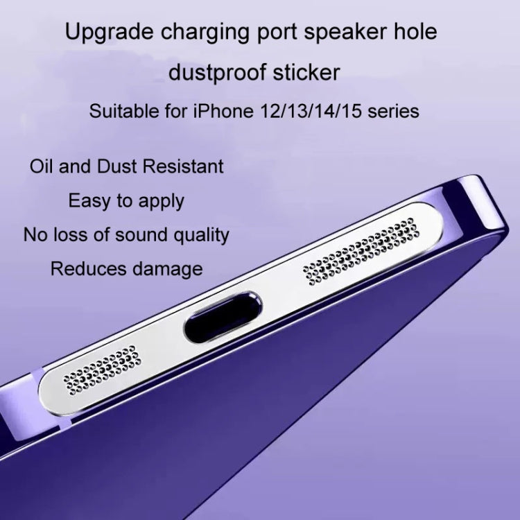 2 pz/set Per IPhone 12/13/14/15 Serie Altoparlante Placcatura In Metallo a Prova di Polvere Maglia Porta di Ricarica Pellicola Protettiva antipolvere adesivo