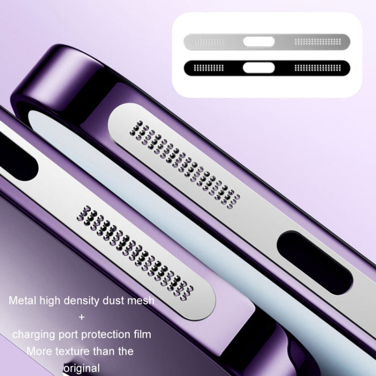 2 pz/set Per IPhone 12/13/14/15 Serie Altoparlante Placcatura In Metallo a Prova di Polvere Maglia Porta di Ricarica Pellicola Protettiva antipolvere adesivo