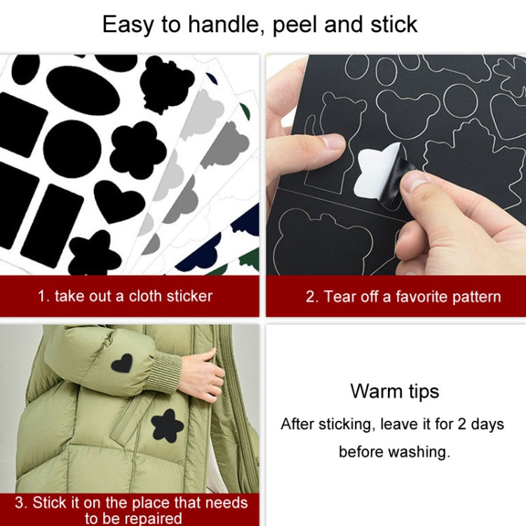 Adesivi toppe autoadesive per piumini Adesivi in tessuto di nylon Decalcomanie per fori di riparazione di vestiti senza cuciture, C Model, C Model Glossy, D Model No. 1, D Model No. 2, D Model No. 3, D Model No. 4, Whole Sheet, Whole Sheet Glossy