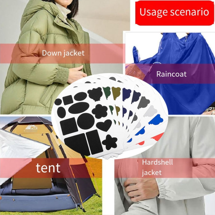 Adesivi toppe autoadesive per piumini Adesivi in tessuto di nylon Decalcomanie per fori di riparazione di vestiti senza cuciture, C Model, C Model Glossy, D Model No. 1, D Model No. 2, D Model No. 3, D Model No. 4, Whole Sheet, Whole Sheet Glossy