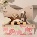 Borsa portaoggetti decorativa per fazzoletti in pelle stampata a olio, Pink, Purple, Yellow, Blue Rose, Pink Rose, Yellow Sunflower