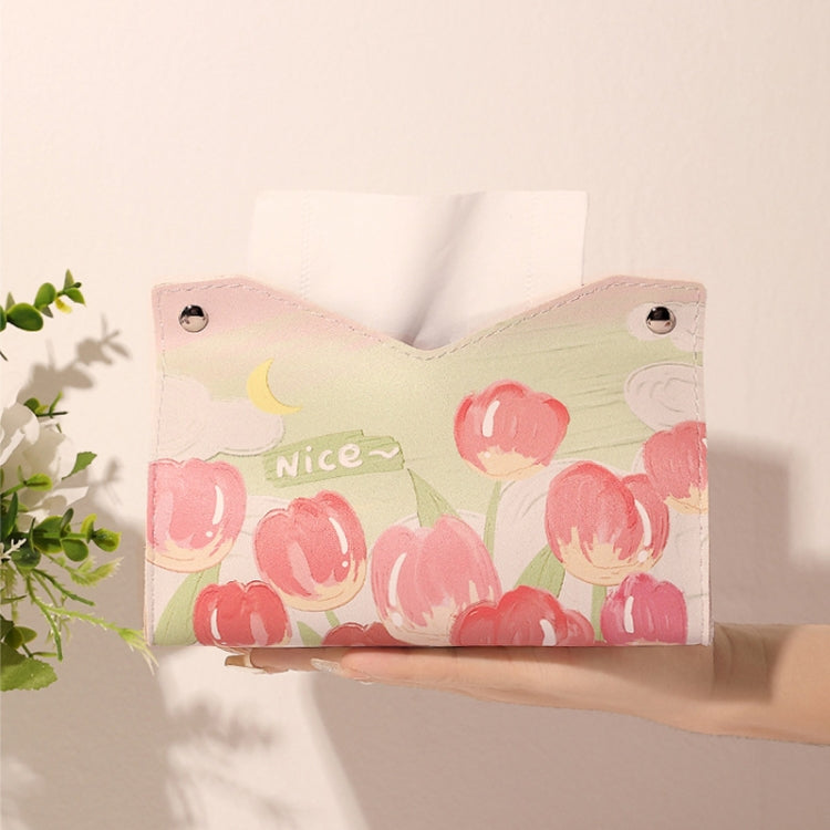 Borsa portaoggetti decorativa per fazzoletti in pelle stampata a olio, Pink, Purple, Yellow, Blue Rose, Pink Rose, Yellow Sunflower