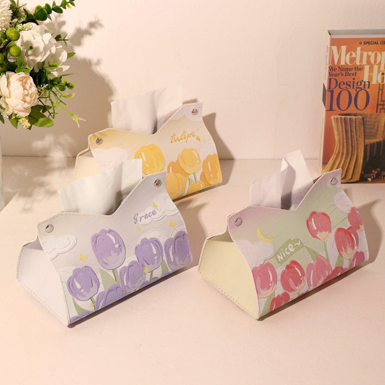 Borsa portaoggetti decorativa per fazzoletti in pelle stampata a olio, Pink, Purple, Yellow, Blue Rose, Pink Rose, Yellow Sunflower