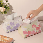Borsa portaoggetti decorativa per fazzoletti in pelle stampata a olio, Pink, Purple, Yellow, Blue Rose, Pink Rose, Yellow Sunflower