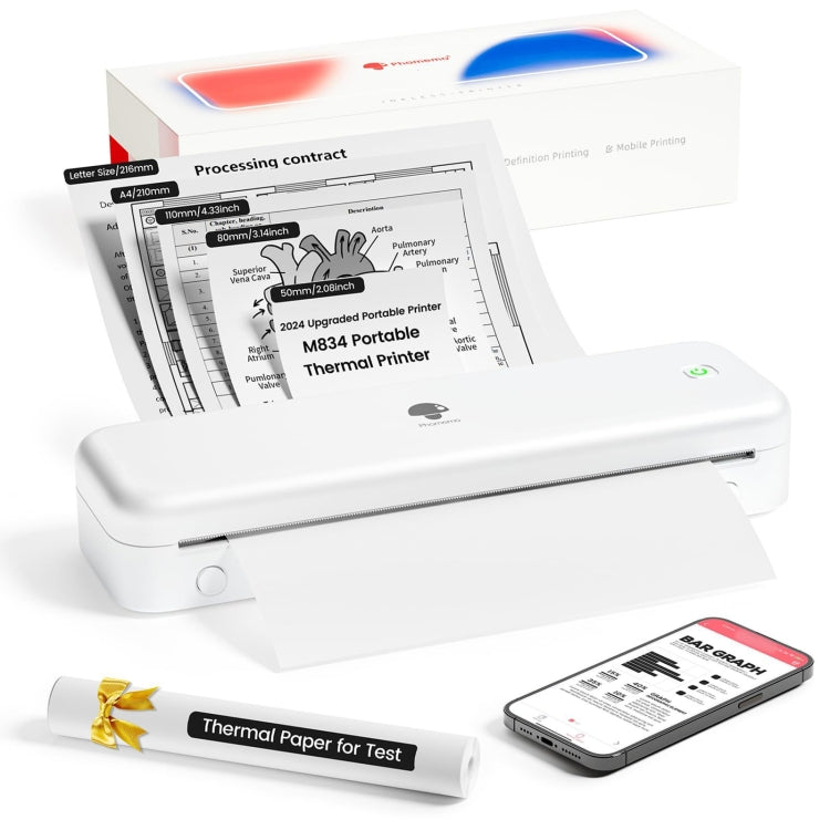 Stampante termica wireless Bluetooth Phomemo M834 supporta carta termica multiformato, M834