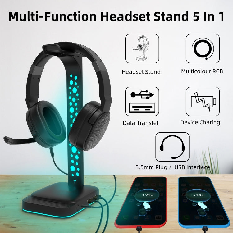 Supporto per cuffie illuminato RGB audio da 3,5 mm Espositore per cuffie da gioco Dual USB, RGBG2