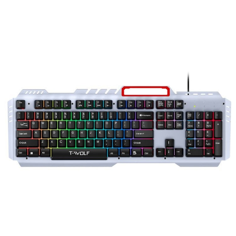 T-WOLF Tastiera cablata da gioco con piastra metallica con effetti di luce fantastici con supporto per telefono, T16