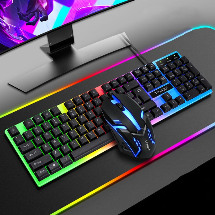 T-WOLF TF230 Kit tastiera e mouse cablati per computer da ufficio con giochi di effetti di luce colorati, TF230 (Black), TF230 (White)