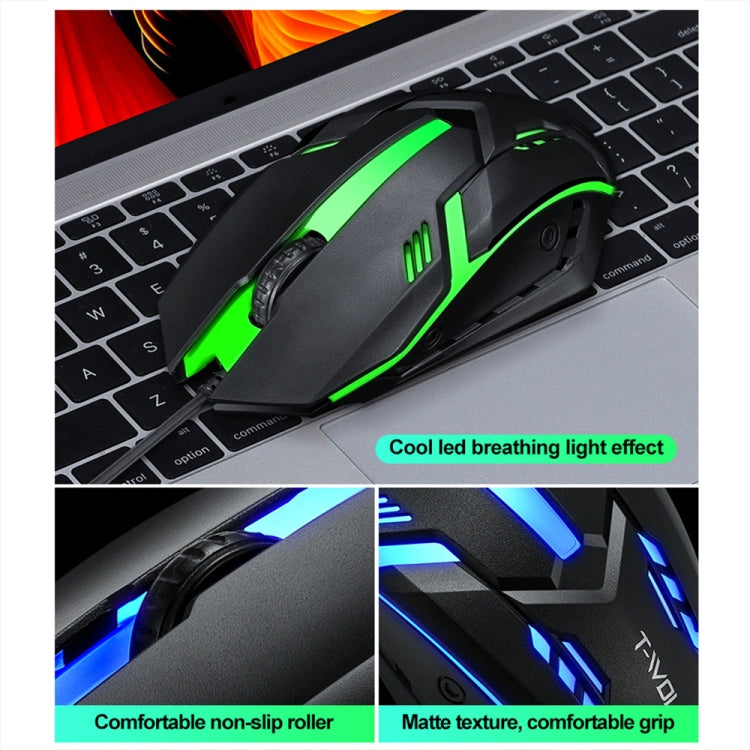 T-WOLF TF230 Kit tastiera e mouse cablati per computer da ufficio con giochi di effetti di luce colorati, TF230 (Black), TF230 (White)