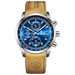 BINBOND B6022 Orologio al quarzo multifunzionale luminoso impermeabile da 30 m, Leather-White Steel-Black, Leather-White Steel-Blue, Leather-White Steel-Green, Leather-White Steel-White, Leather-Black Steel-Black, White Steel-Black, White Steel-Blue   ...