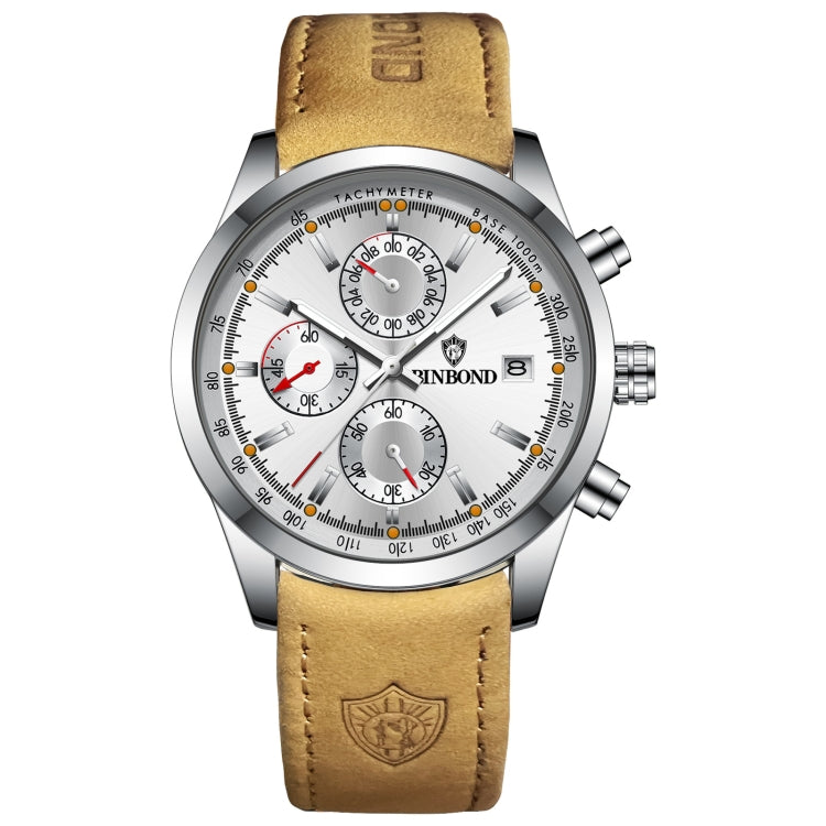 BINBOND B6022 Orologio al quarzo multifunzionale luminoso impermeabile da 30 m, Leather-White Steel-Black, Leather-White Steel-Blue, Leather-White Steel-Green, Leather-White Steel-White, Leather-Black Steel-Black, White Steel-Black, White Steel-Blue   ...