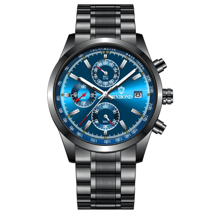 BINBOND B6022 Orologio al quarzo multifunzionale luminoso impermeabile da 30 m, Leather-White Steel-Black, Leather-White Steel-Blue, Leather-White Steel-Green, Leather-White Steel-White, Leather-Black Steel-Black, White Steel-Black, White Steel-Blue   ...