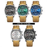 BINBOND B6022 Orologio al quarzo multifunzionale luminoso impermeabile da 30 m, Leather-White Steel-Black, Leather-White Steel-Blue, Leather-White Steel-Green, Leather-White Steel-White, Leather-Black Steel-Black, White Steel-Black, White Steel-Blue   ...
