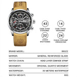 BINBOND B6022 Orologio al quarzo multifunzionale luminoso impermeabile da 30 m, Leather-White Steel-Black, Leather-White Steel-Blue, Leather-White Steel-Green, Leather-White Steel-White, Leather-Black Steel-Black, White Steel-Black, White Steel-Blue   ...