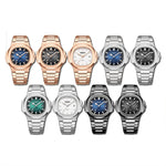 BINBOND B1885 Orologio al quarzo da uomo quadrato luminoso retrò impermeabile da 30 m, White Steel-Blue, White Steel-Black, White Steel-White, White Steel-Green, Rose Gold-Blue, Rose Gold-Black, Rose Gold-White, Black Steel-Black-White                 ...