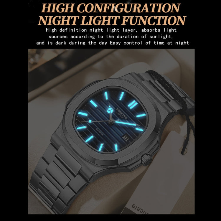 BINBOND B1885 Orologio al quarzo da uomo quadrato luminoso retrò impermeabile da 30 m, White Steel-Blue, White Steel-Black, White Steel-White, White Steel-Green, Rose Gold-Blue, Rose Gold-Black, Rose Gold-White, Black Steel-Black-White                 ...