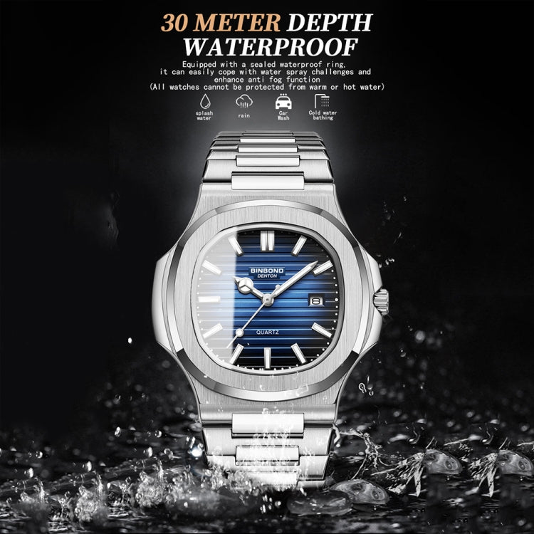 BINBOND B1885 Orologio al quarzo da uomo quadrato luminoso retrò impermeabile da 30 m, White Steel-Blue, White Steel-Black, White Steel-White, White Steel-Green, Rose Gold-Blue, Rose Gold-Black, Rose Gold-White, Black Steel-Black-White                 ...
