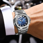 BINBOND B1885 Orologio al quarzo da uomo quadrato luminoso retrò impermeabile da 30 m, White Steel-Blue, White Steel-Black, White Steel-White, White Steel-Green, Rose Gold-Blue, Rose Gold-Black, Rose Gold-White, Black Steel-Black-White                 ...