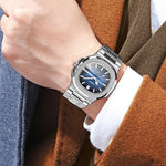 BINBOND B1885 Orologio al quarzo da uomo quadrato luminoso retrò impermeabile da 30 m, White Steel-Blue, White Steel-Black, White Steel-White, White Steel-Green, Rose Gold-Blue, Rose Gold-Black, Rose Gold-White, Black Steel-Black-White                 ...