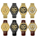 Orologio al quarzo impermeabile luminoso con drago in rilievo BINBOND B3030, Full-gold Gold, Full-gold Black, Full-gold White, Black Steel-Black, White Steel-Black, White Steel-White, Brown Leather-Full-gold-Gold, Brown Leather-Full-gold-Black         ...