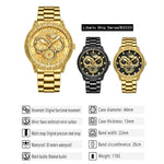 Orologio al quarzo impermeabile luminoso con drago in rilievo BINBOND B3030, Full-gold Gold, Full-gold Black, Full-gold White, Black Steel-Black, White Steel-Black, White Steel-White, Brown Leather-Full-gold-Gold, Brown Leather-Full-gold-Black         ...