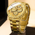 Orologio al quarzo impermeabile luminoso con drago in rilievo BINBOND B3030, Full-gold Gold, Full-gold Black, Full-gold White, Black Steel-Black, White Steel-Black, White Steel-White, Brown Leather-Full-gold-Gold, Brown Leather-Full-gold-Black         ...