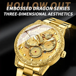 Orologio al quarzo impermeabile luminoso con drago in rilievo BINBOND B3030, Full-gold Gold, Full-gold Black, Full-gold White, Black Steel-Black, White Steel-Black, White Steel-White, Brown Leather-Full-gold-Gold, Brown Leather-Full-gold-Black         ...