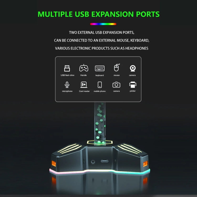 Supporto per cuffie illuminato RGB con staffa per display per cuffie con porta di espansione USB per luce ambientale, Without 3.5mm Port, With 3.5mm Port