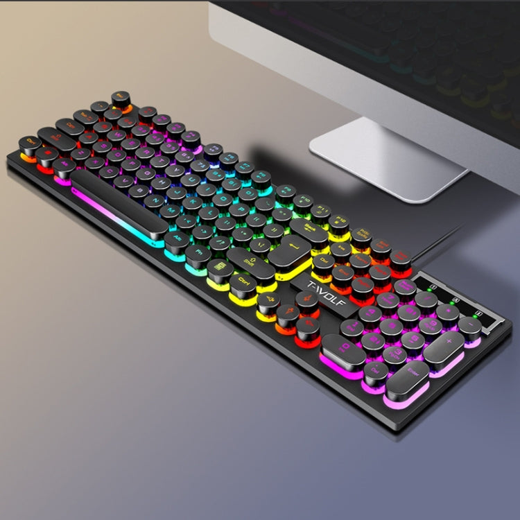 T-WOLF T80 Tastiera retrò punk cablata da gioco da ufficio illuminata RGB da 104 tasti, Black, Pink, White