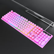 T-WOLF T80 Tastiera retrò punk cablata da gioco da ufficio illuminata RGB da 104 tasti, Black, Pink, White