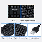Tastiera cablata T-WOLF a 104 tasti USB per computer, casa e ufficio, T15