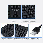 Tastiera cablata T-WOLF a 104 tasti USB per computer, casa e ufficio, T15