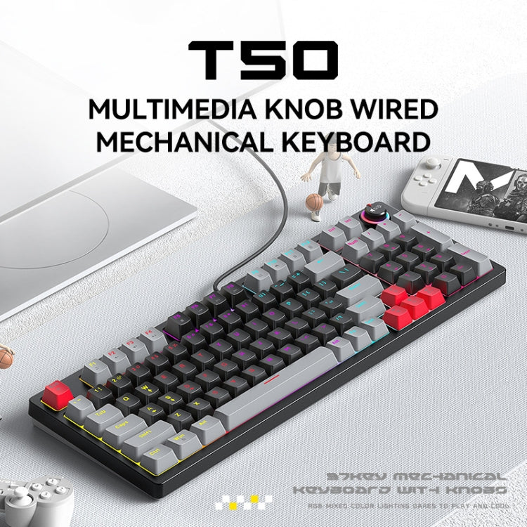 T-WOLF T50 Tastiera meccanica da gioco con abbinamento colori luminoso RGB a 97 tasti con manopola, Black A, Black B, White A, White B