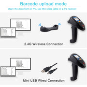 Raccoglitore dati scanner per lettore di codici a barre wireless con schermo LCD da 2,2 pollici, 1D Laser, 1D CCD Red Light, 2D