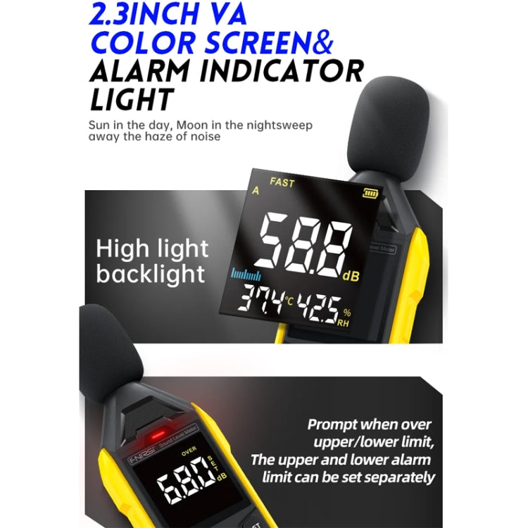 Misuratore di decibel FNIRSI giallo 30-130 dB