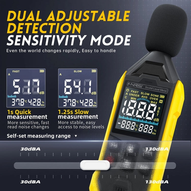 Misuratore di decibel FNIRSI giallo 30-130 dB