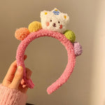 Fasce per capelli orso cartone animato Copricapo in peluche Accessori versatili per capelli con palle di pelo
