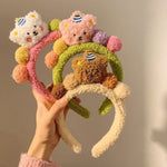 Fasce per capelli orso cartone animato Copricapo in peluche Accessori versatili per capelli con palle di pelo
