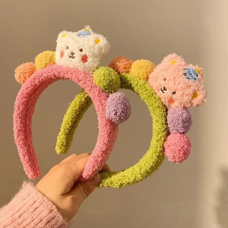 Fasce per capelli orso cartone animato Copricapo in peluche Accessori versatili per capelli con palle di pelo