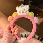Fasce per capelli orso cartone animato Copricapo in peluche Accessori versatili per capelli con palle di pelo