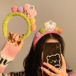 Fasce per capelli orso cartone animato Copricapo in peluche Accessori versatili per capelli con palle di pelo